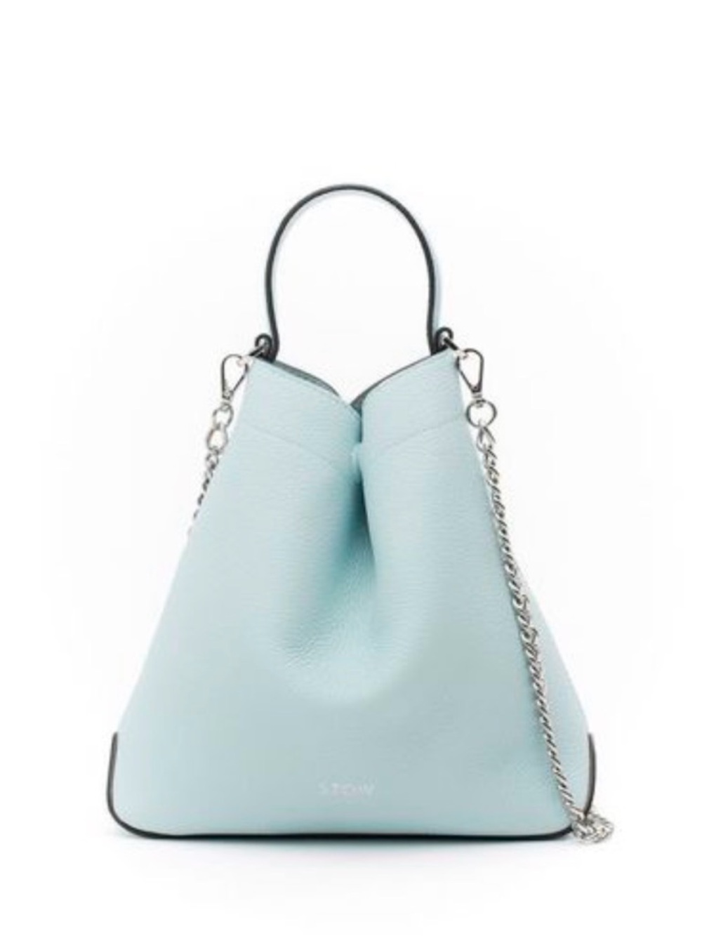 Stow London Mini Curve Bag Celeste Pebbled Leather Pale Blue